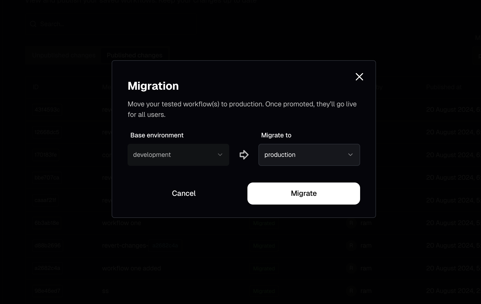 Migrate Changes